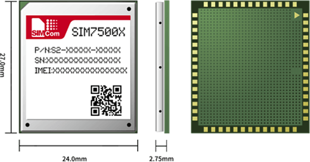 [SIM7500AD] The SIM7500 series is the LTE Cat 1 module which supports wireless communication modes of LTE-TDD/ LTE-FDD/HSPA+/GSM/GPRS/EDGE etc. It supports maximum 10Mbps downlink rate and 5Mbps uplink rate.