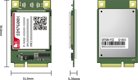 [SIM7600A PCIE] 
The SIM7600-PCIE series is the LTE Cat 1 module which supports wireless communication modes of LTE-TDD/ LTE-FDD/HSPA+/GSM/GPRS/EDGE etc. It supports maximum 10Mbps downlink rate and 5Mbps uplink rate.