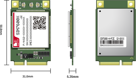[SIM7600A-H PCIE] 
The SIM7600-H-PCIE series is the LTE Cat 4 module which supports wireless communication modes of LTE-TDD/LTE-FDD/HSPA+/GSM/GPRS/EDGE etc. It supports maximum 150Mbps downlink rate and 50Mbps uplink rate.